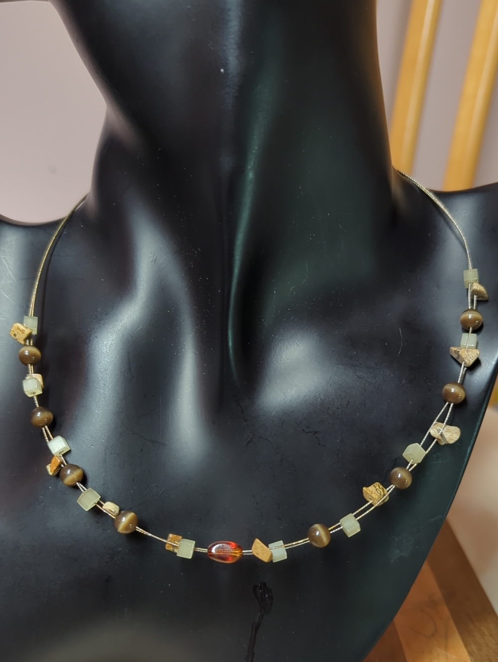 Lia Sophia Retired Boho Illusion Necklace Tigers Eye Jasper GoldTone + FREE GIFT